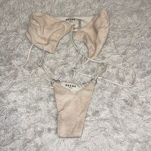 NEENA Swim Beige Tie-Up Bikini Set (Top Size: M, Bottom Size: S)
